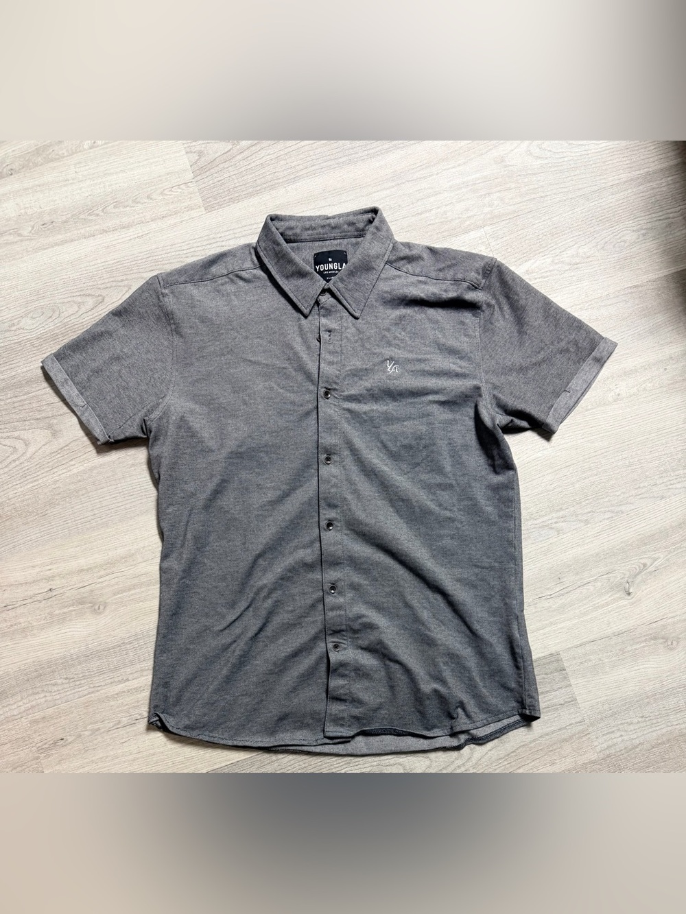 YoungLA Short Sleeve Button-Down Shirt in Charcoal Gray